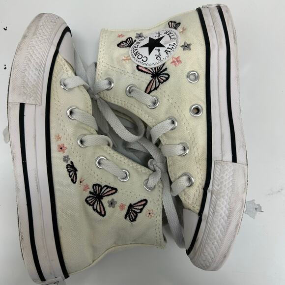 Converse Kids Chuck Taylor High Tops – Butterfly Embroidery – Size 11 - Picture 2 of 3
